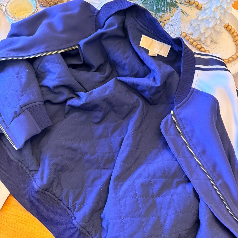 SET!! MICHAEL KORS Navy Blue White Track Jumpsuit Jacket Striped Break Away Pant - Picture 16 of 16